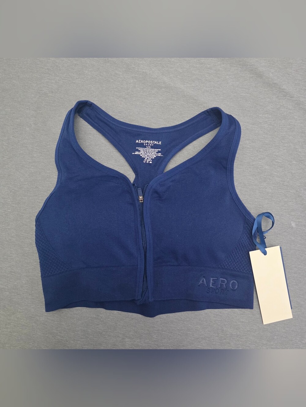 Aeropostale Navy Front-Zip Racerback Sports Bra